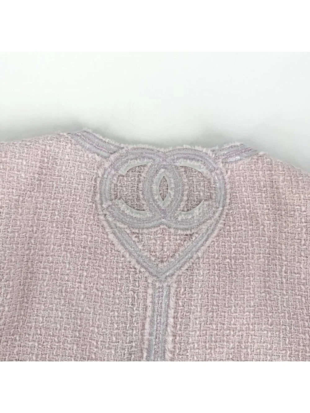 Chanel Set Tweed Collarless Jacket Skirt CC Logo 38 Pink Wool Spring Autumn